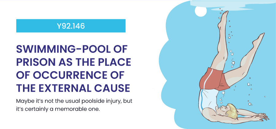 Y92.146: Swimming-pool of prison as the place of occurrence of the external cause funny icd 10 code