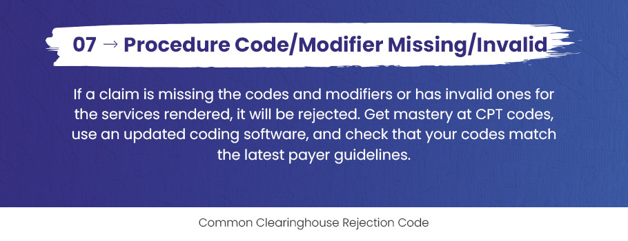 Clearinghouse Rejection Codes