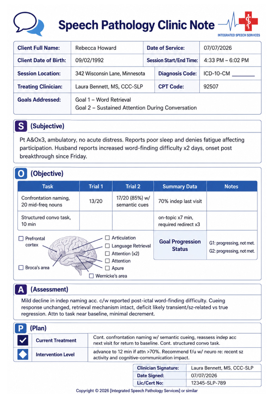Speech Pathology Clinic SOAP Note Template